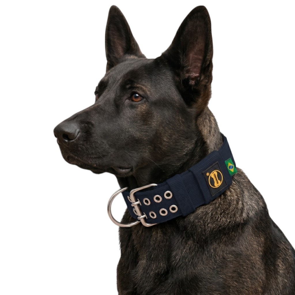 Coleira Azul Marinho Tradicional cachorro Militar K9 Pastor Alemão Dogue Labrador Dobermann Cão Pet