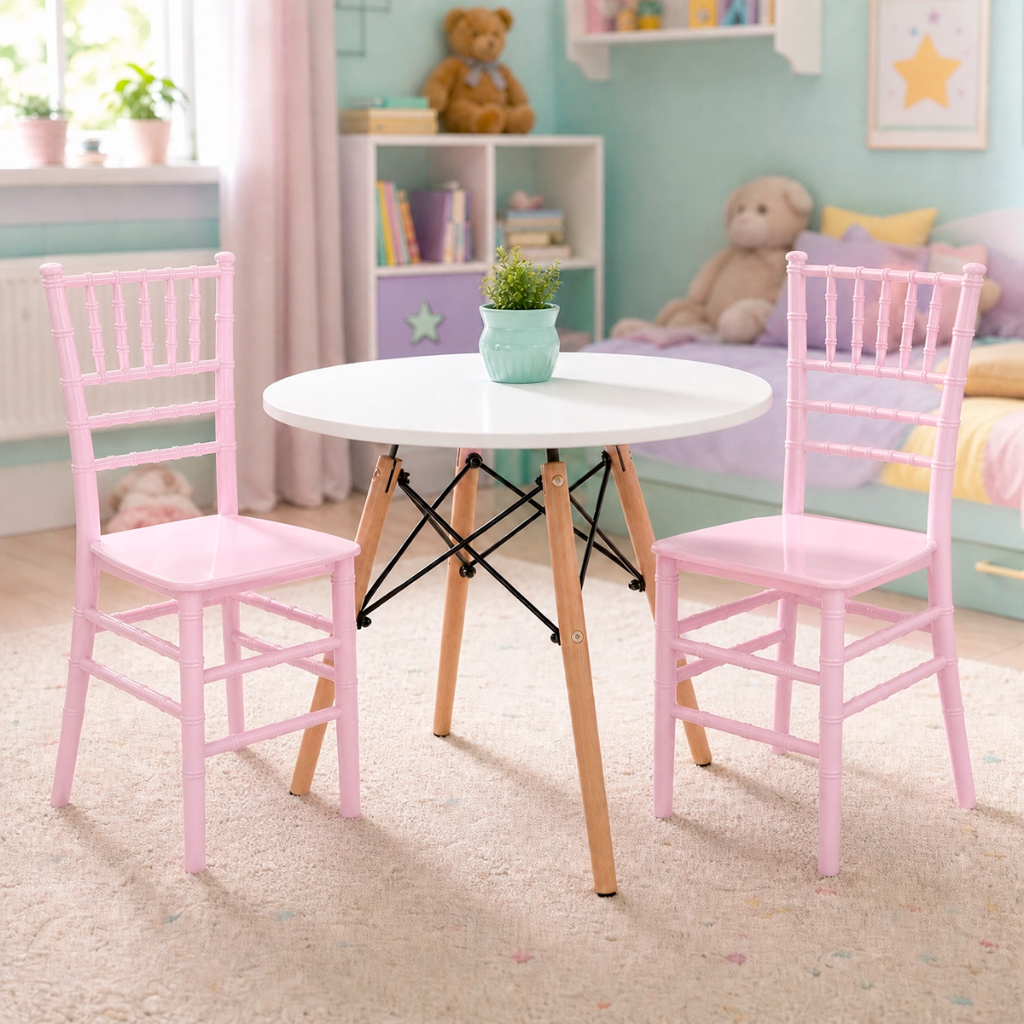 Kit Mesa Eames Infantil 60cm com 2 Cadeiras Tiffany para Quarto e Brinquedoteca 