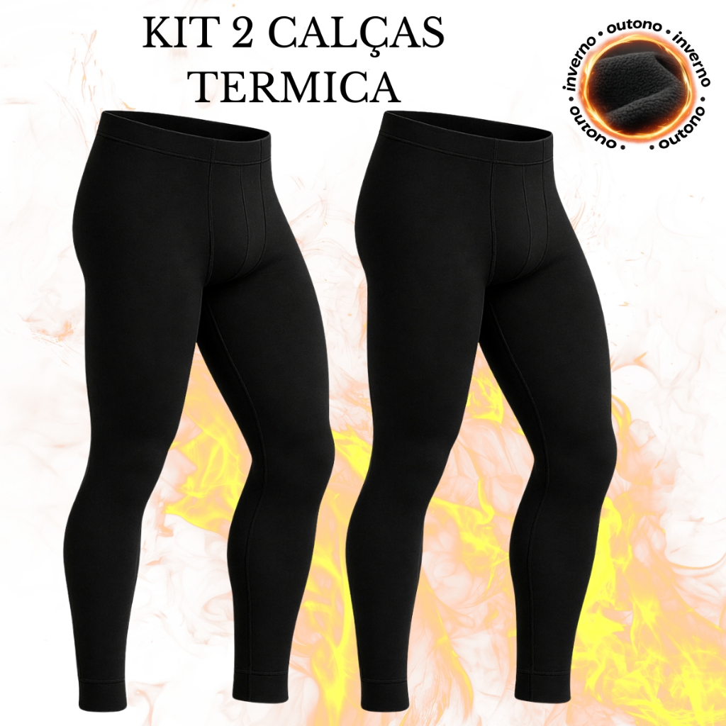 Kit 2 Calças Térmicas Masculinas Flaneladas Segunda Pele Inverno Frio Intenso Roupa Térmica Proteção Contra Frio Moto