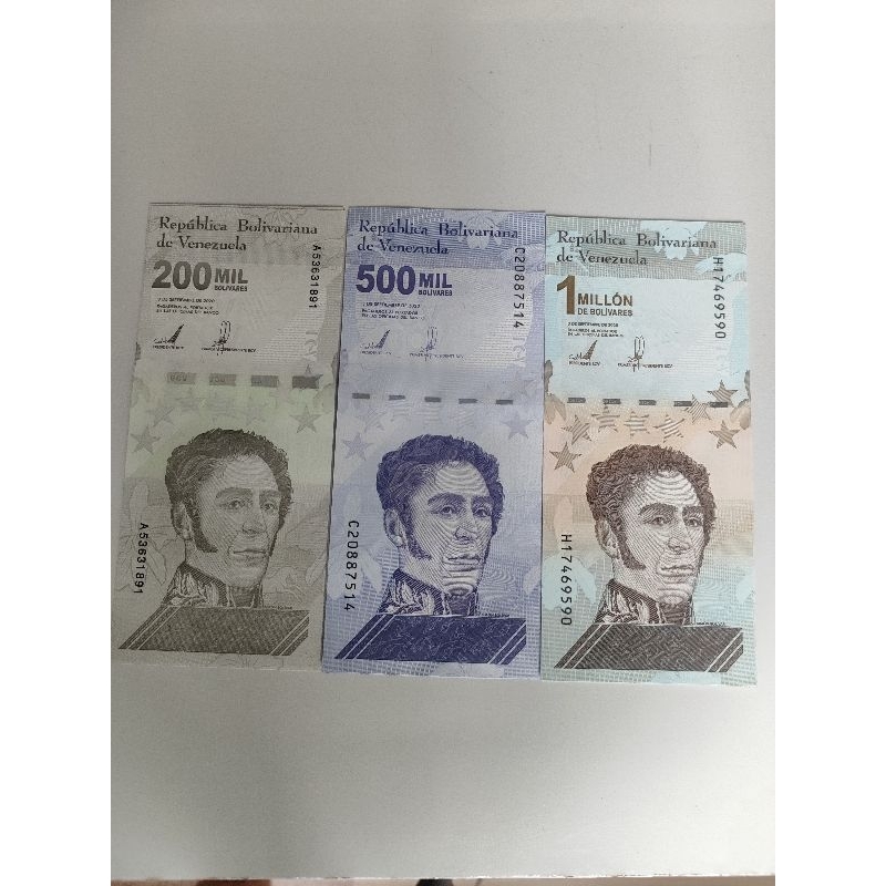 Lote 3 Cédulas Venezuela 2020 - 200 Mil, 500 Mil e 1 Milhão - Flor de Estampa (FE)
