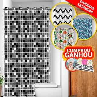 Cortina de Box para Banheiro c/ Ilhós Anti Mofo Resistente Alta Qualidade 100% PVC - Várias Estampas