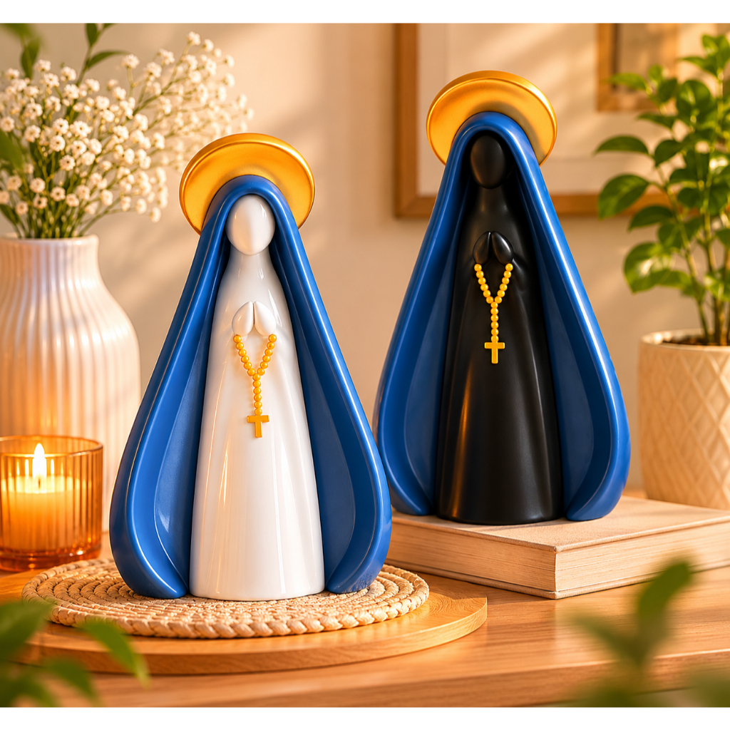 Nossa Senhora 16cm Decorativa Religiosa Católica para Decoração e Presente com Terço | Imagem de Fé, Proteção  e Oração