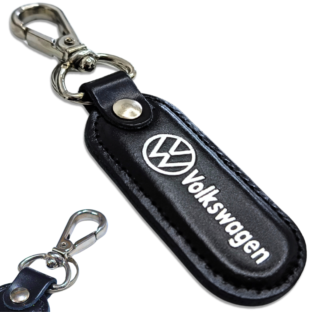 Chaveiro Volkswagen Couro Preto Carro Automotivo Mosquetão Universal