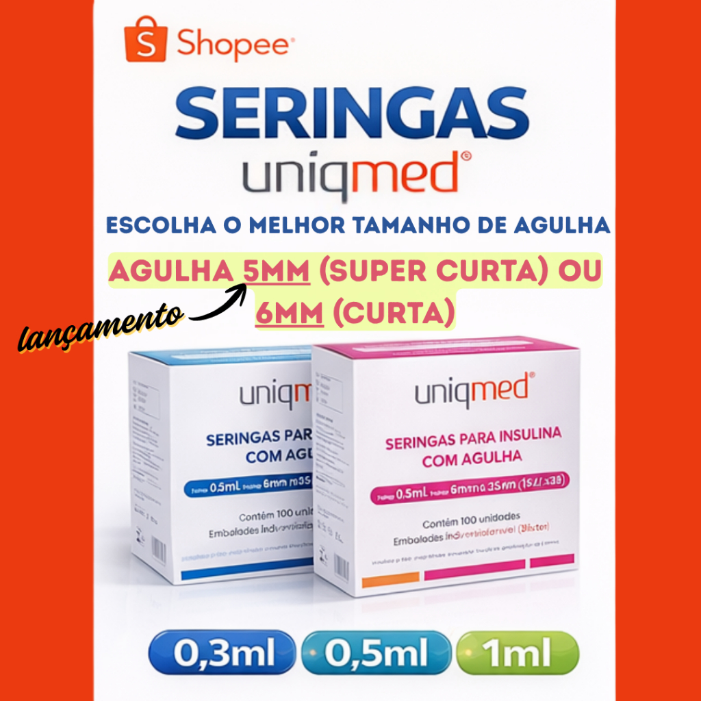 Seringas 0,3ml - 0,5ml -1ml Agulha FIXA EXTRA FINA 5mm ou 6mm - Insulina, Botox etc - Uniqmed