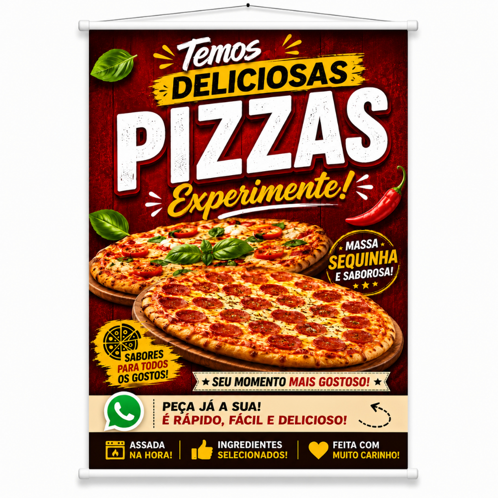 Banner Deliciosa Pizza vários sabores produzido em lona. Cartaz Propaganda Pizzaria Lanchonete Restaurante Barraca Feira