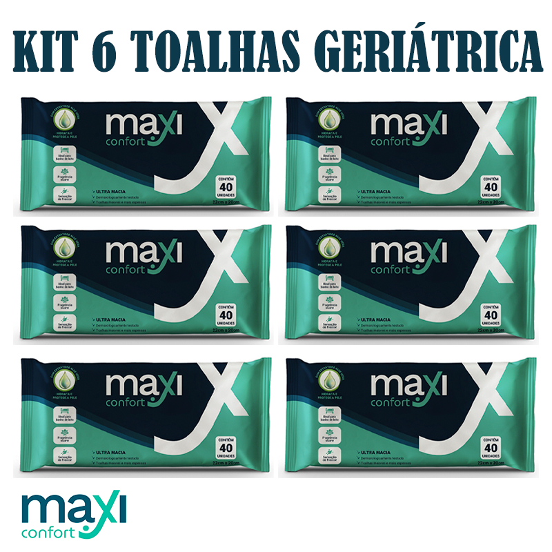 Kit 6 Pacotes Toalha Umedecida Geriátrica Maxi Confort (240 Toalhas)