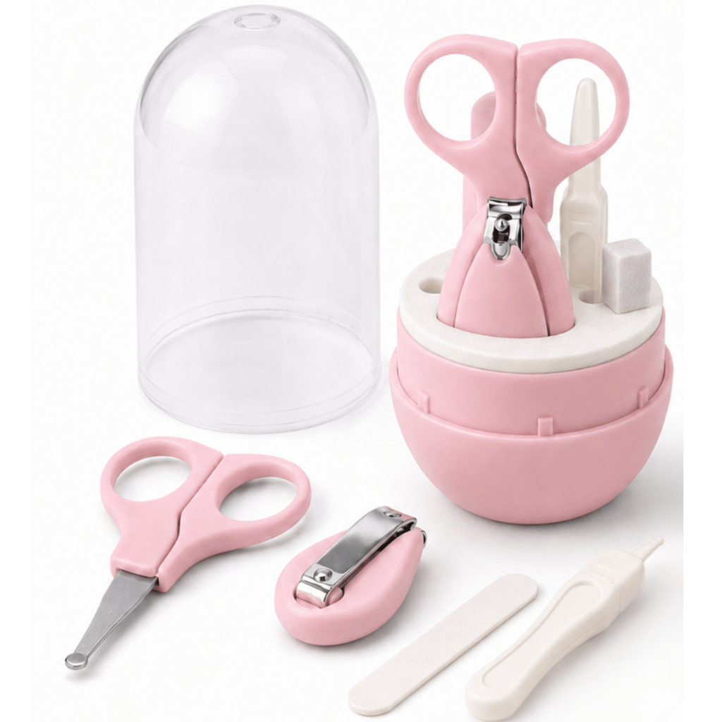 Kit Manicure Bebê Completo Tesoura redonda Cortador Lixa Pinça Estojo 4 peças Higiene Corte sem medo