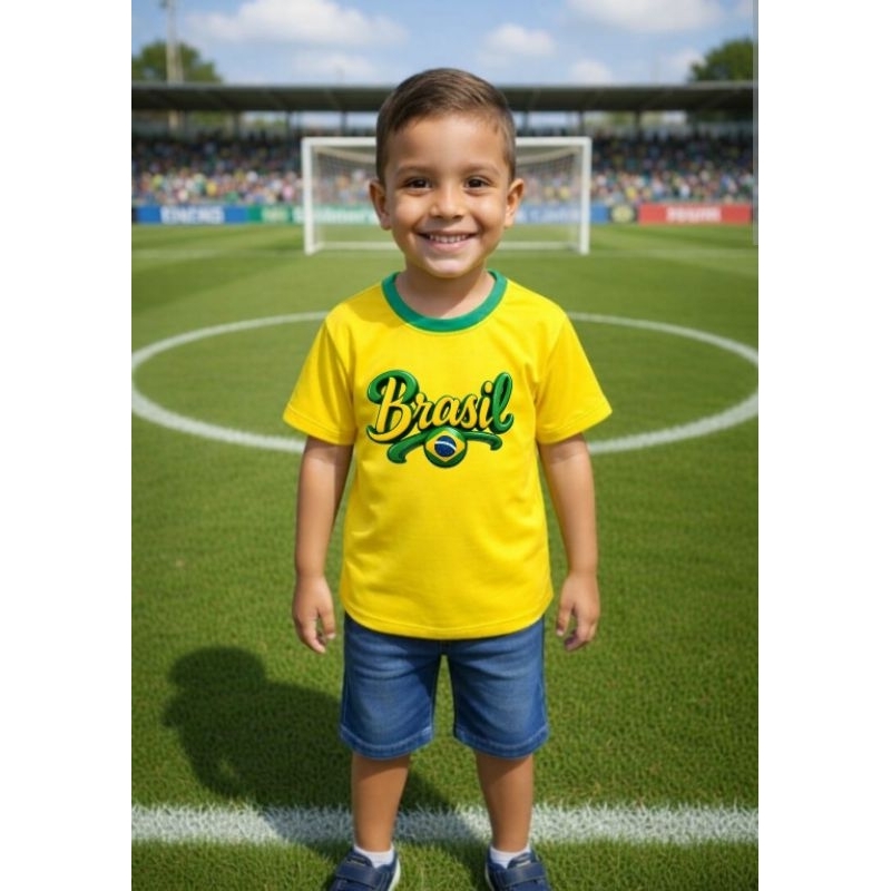 Camiseta infantil unissex seleção brasileira 100%poliamida