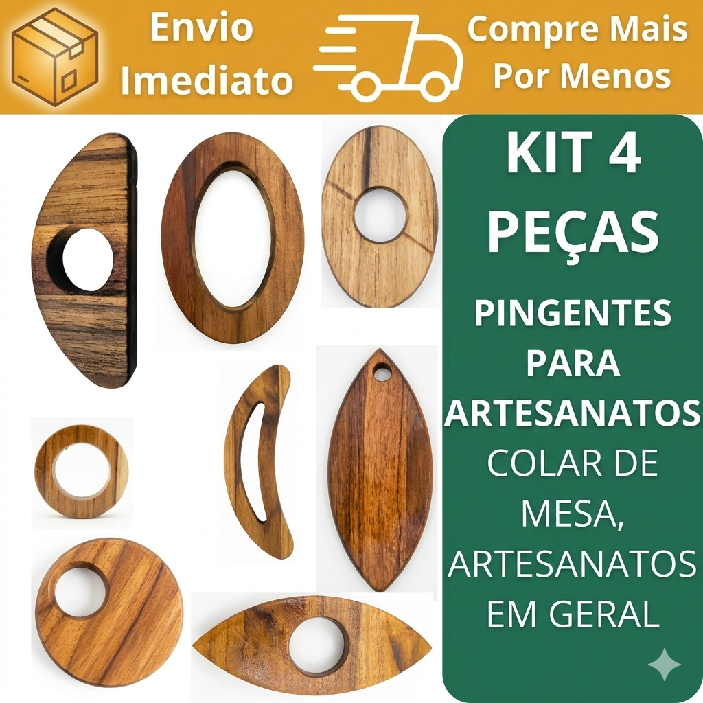 Kit 4 Pingentes / Elos de Madeira Natural Teca/eucalipto/cedrilho para Artesanato Customização Macramê Colar de Mesa