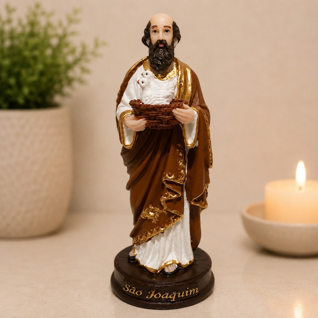Imagem São Joaquim 13cm Em Resina Artesanal Santo Católico Decoração Sacra Colorida