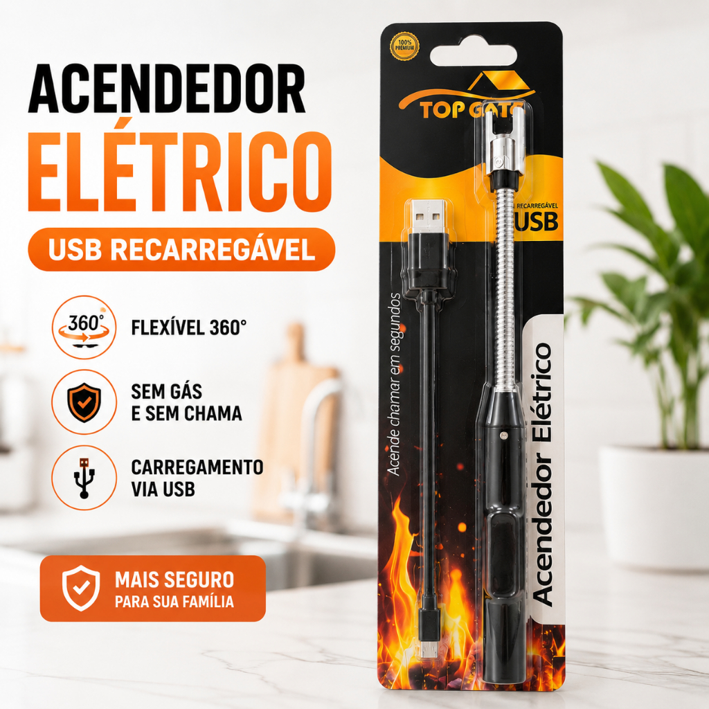 Isqueiro Eletrico Acendedor De Fogão Churrasqueira Vela Modelo Original com Recarga USB Flexível Cozinhas Churrasqueira
