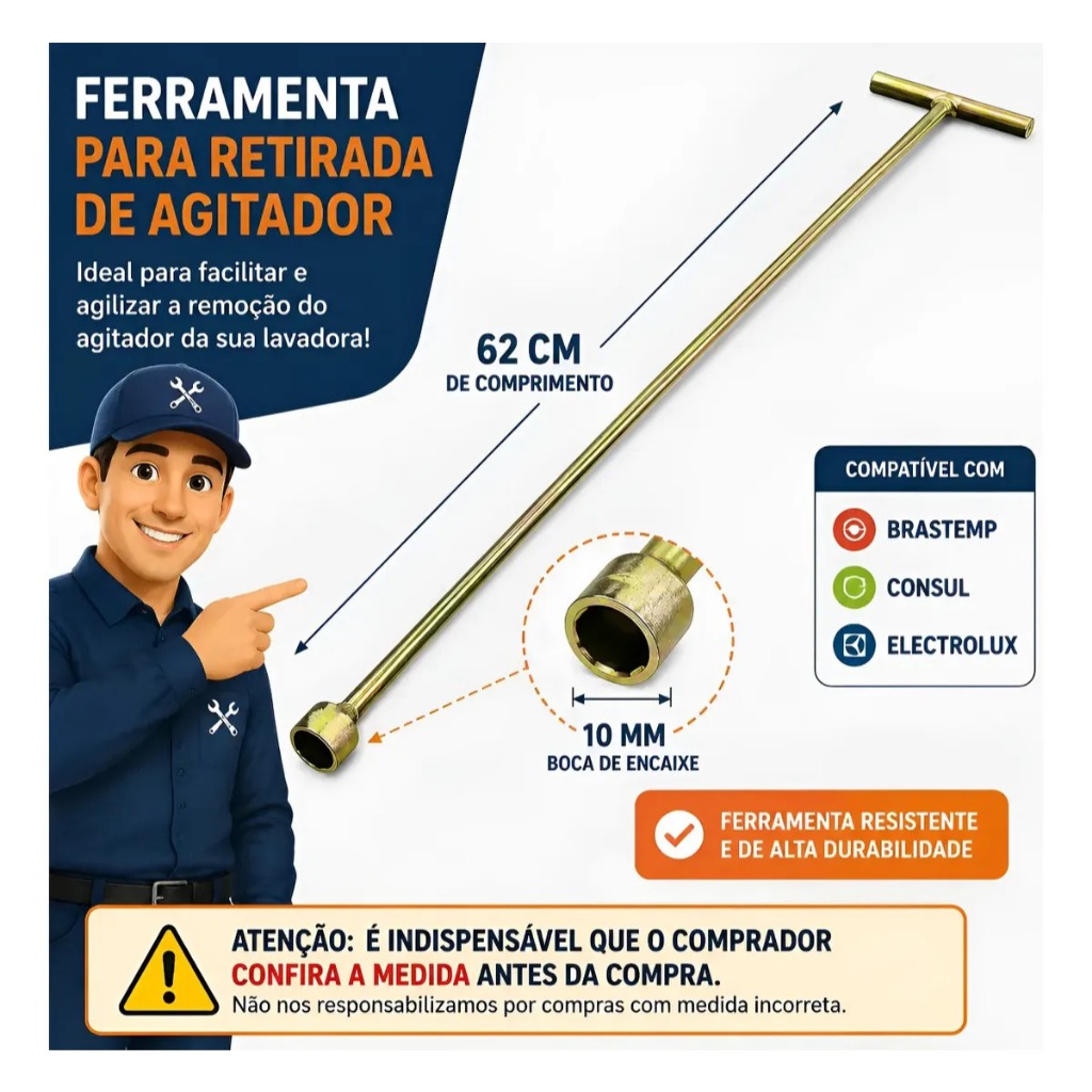 Chave T 42cm Para Agitador Brastemp Electrolux