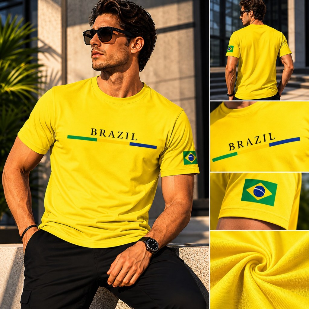 Camiseta Masculina 100% Algodão Masculina Do Brasil Torcedor Copa Estampada T-Shirt Estampa
