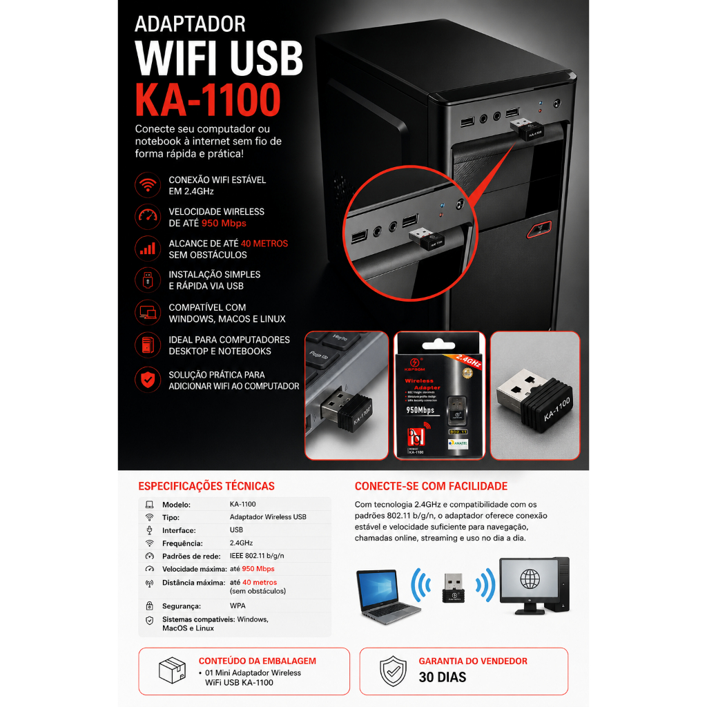 Adaptador Hifi  Mini Wireless Usb Wifi 950mbps 2.4ghz Altorizado pela Anatel