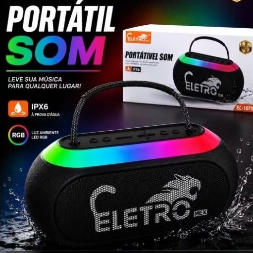 Caixa de Som Bluetooth Portátil À Prova D'agua 50W LED RGB TWS Eletromex EL-1079