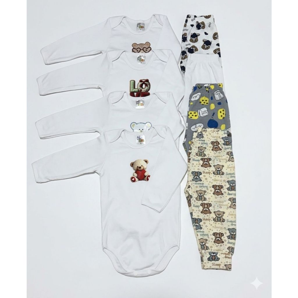 Kit 2 Conjunto Bebê Body + Calça Mijão Ribana Varios Tamanhos