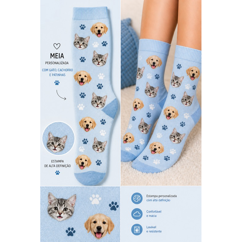 Meias Personalizas Pet Cachorrinho Crianças bebês