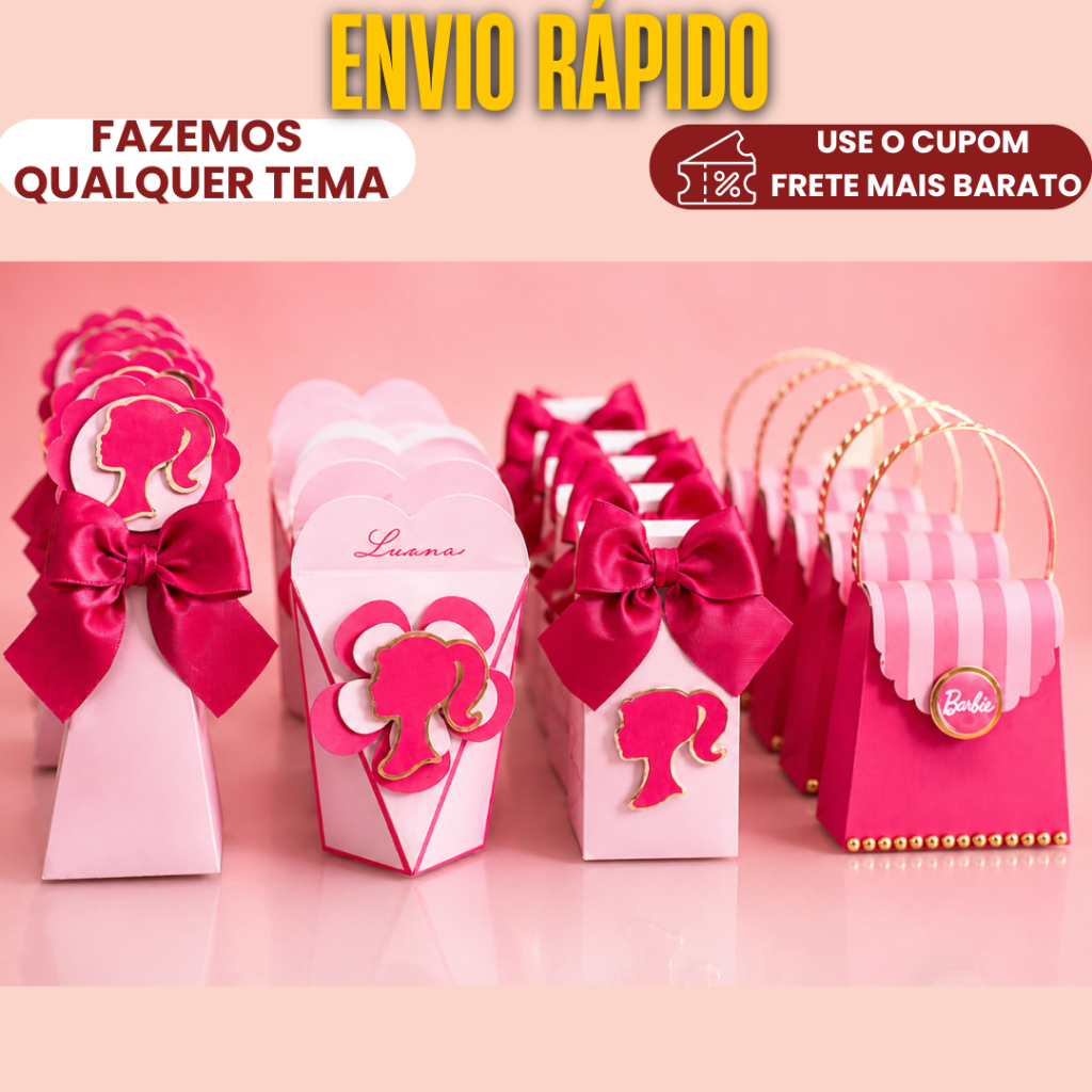 Lembrancinha Personalizada Barbie |COM APLIQUE 3D/ Caixinhas - PEGUE E MONTE Kit 8/12