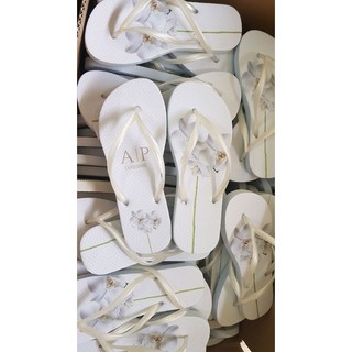 Chinelo personalizado Orquidea branca para casamento kit com 80 pares mais fita personalizada