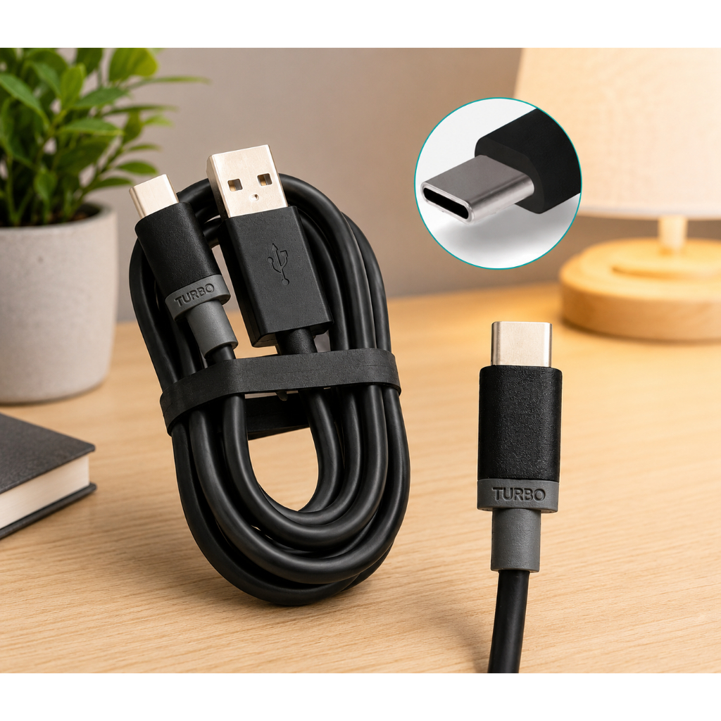 Cabo USB Tipo-C Turbo Rápido Preto 1M - Carga Rápida, Ultra Resistente e Compatível Universalmente