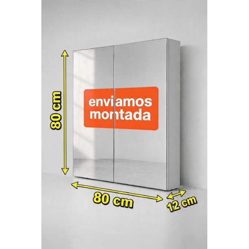 Armário de Banheiro com espelho 80x80x12/ cozinha  Suspenso  MDF Branco –2 Portas com 3 Prateleiras – Enviado Montado
