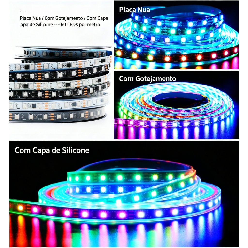 Fita LED RGB 5M WS2811 12V 5050 IP65 Alto Brilho Econômica Programável Cortável Quarto Gamer Carro