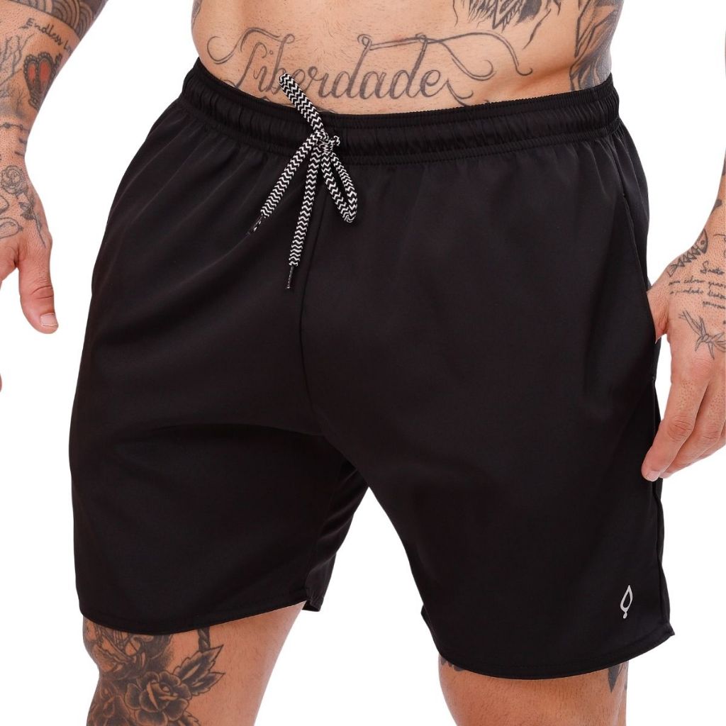 Shorts Praia Básico Tactel com Elastano Liso Casual e Confortável