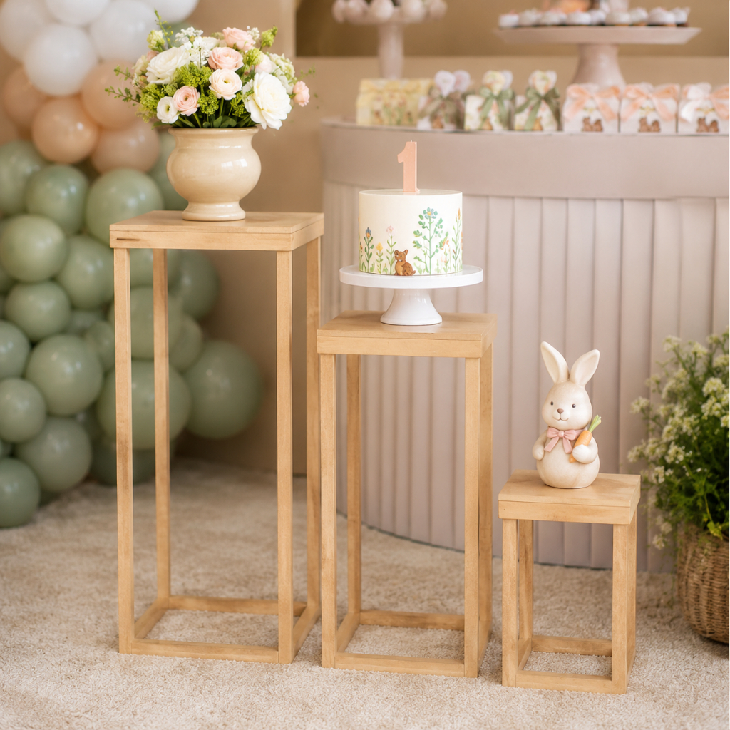 Trio Mesa P M G MDF Cru Decorativo Desmontável para Festa Expositor Doces Lembrancinhas Mesa Posta
