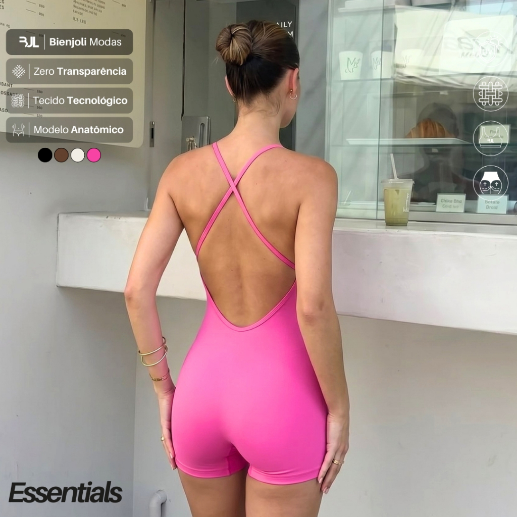 Macaquinho Fitness Feminino ZERO TRANSPARÊNCIA Costas Nuas Cruzadas Academia Treino Conforto