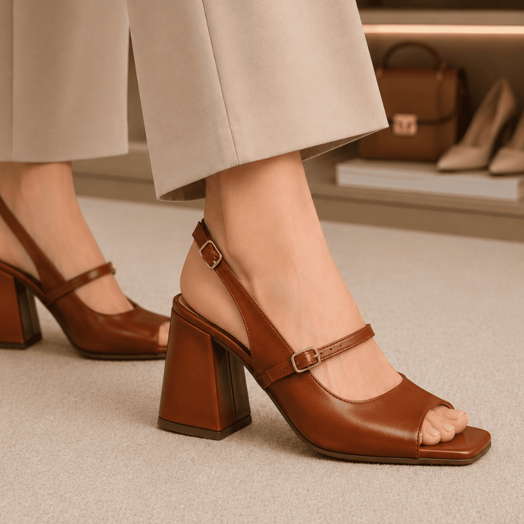 Sandália Feminina Salto Quadrado Bloco Grosso Baixo Slingback