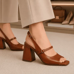 Sandália Feminina Salto Quadrado Bloco Grosso Baixo Slingback