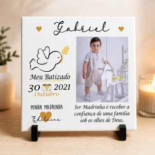Azulejo Personalizado Madrinha, Dinda, Padrinho, Dindo – Presente para Batizado Batismo com Foto