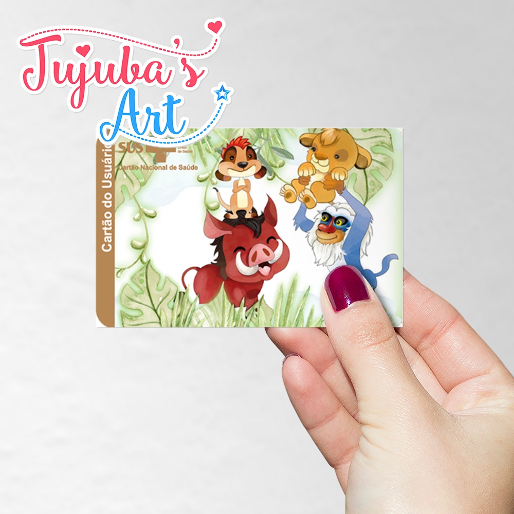 Cartão SUS Personalizado tema Rei Leão Simba A Guarda do Leão Timão e Pumba