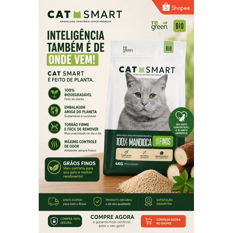 Granulado Sanitário Cat Smart Bio Grãos Finos para Gatos  4KG