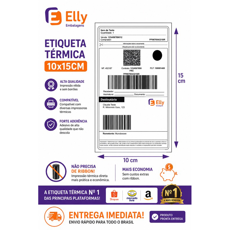 Etiqueta Térmica Adesiva serrilhada para impressão 10.000 Unidades. Shopee, Mercado Livre e Amazon