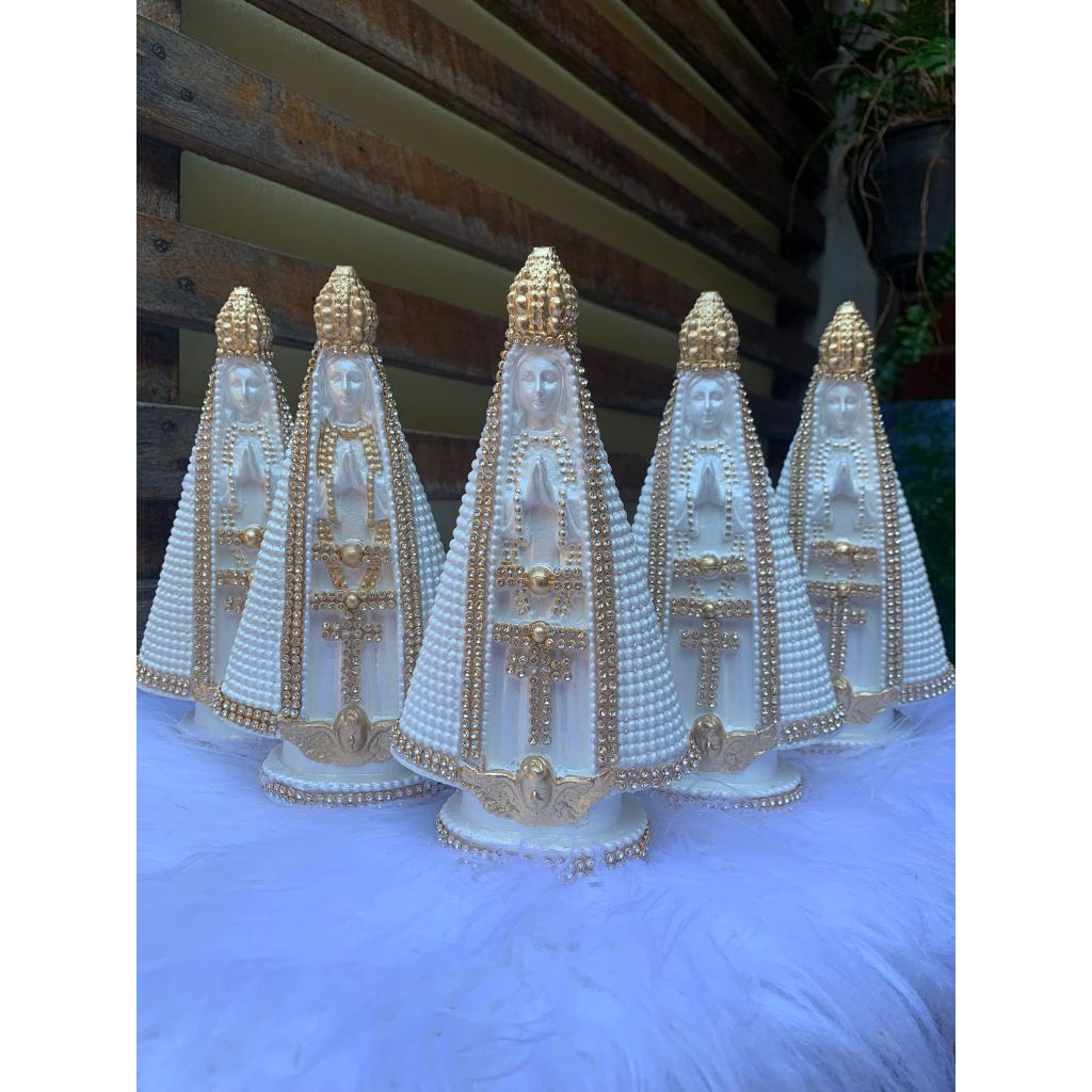 KIT 5 IMAGENS LUXO NOSSA SENHORA APARECIDA 20CM BRANCO PEROLADO