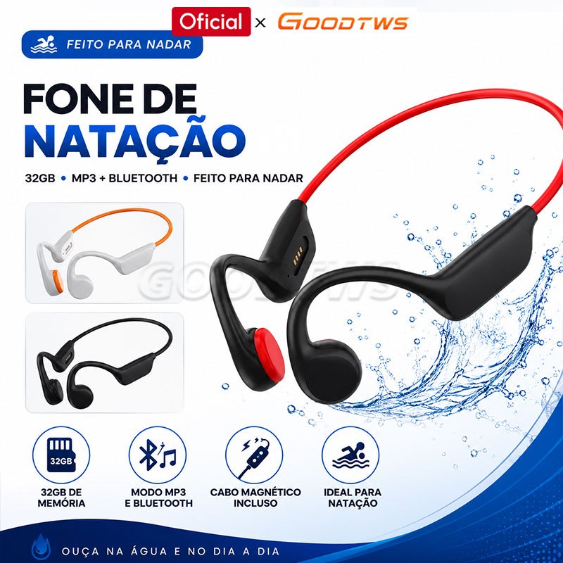 Natação Fones De Ouvido De Condução Óssea Bluetooth MP3 E 32G De Memória IPX8 À Prova D'água Controle de Volume
