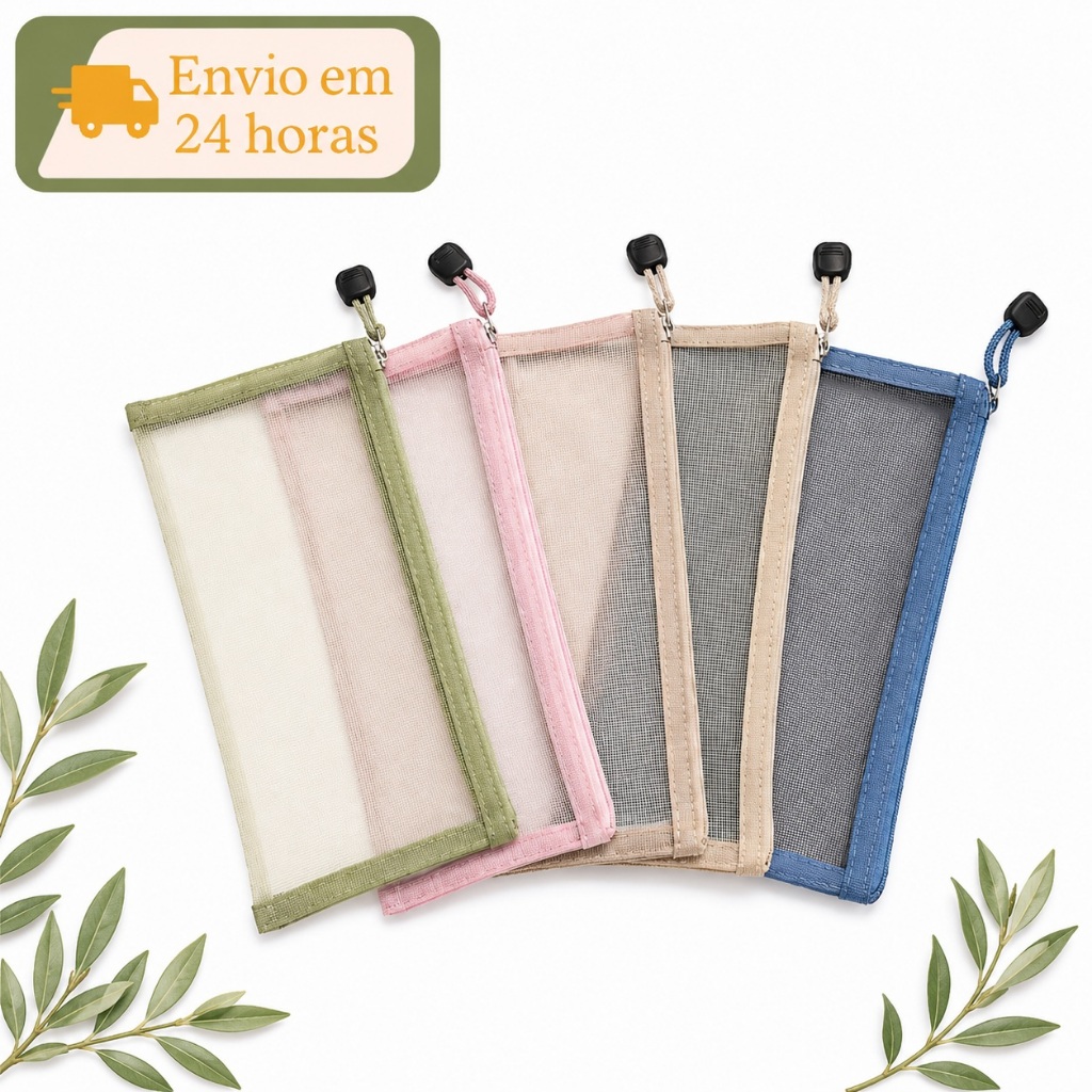 Necessaire Transparente 23x12cm Estojo Organizador Maquiagem Viagem Bolsa Multiuso Poliéster com Zíp