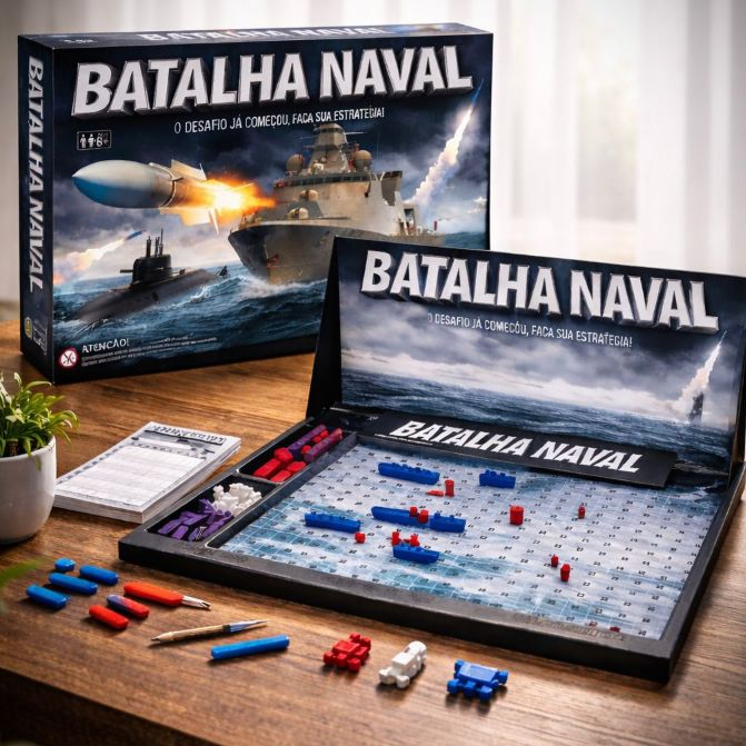 Jogo de Tabuleiro Infantil Batalha Naval Jogo de Estratégia Pais e Filhos - Tabuleiro, Navios e Diversão 8+ Anos