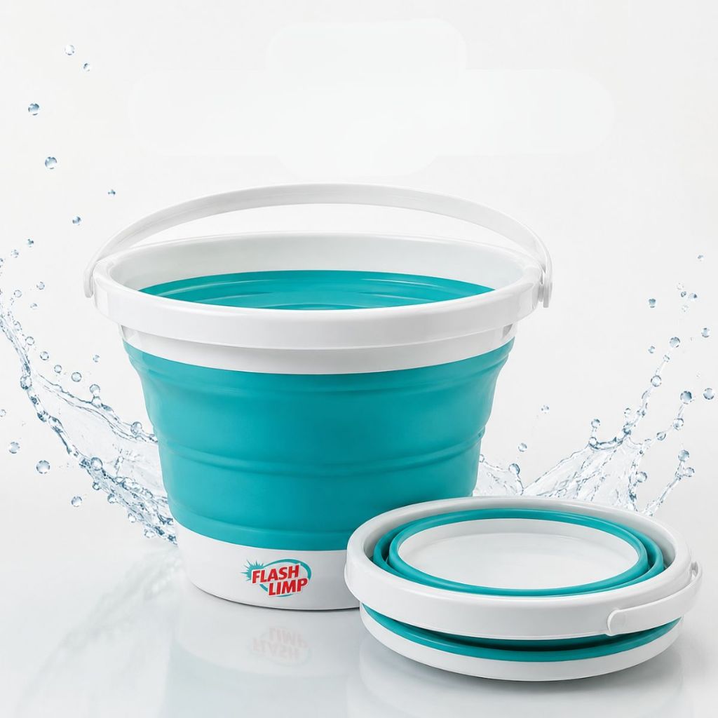 Balde Retratil Dobravel 5 litros Portatil Silicone Flash Limp Camping Lavanderia