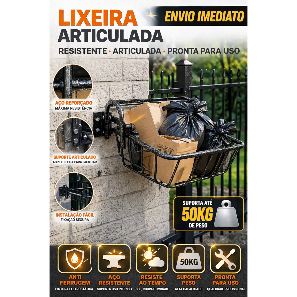 Lixeira Articulada De Grade Aço Reforçado Dobrável Anti Ferrugem 50kg ENVIO IMEDIATO