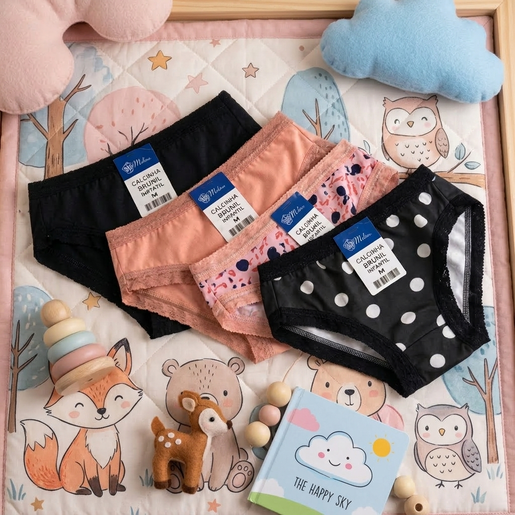 Kit 5 E 10 Calcinhas Infantil Algodão Lisa E Estampada Sortidas
