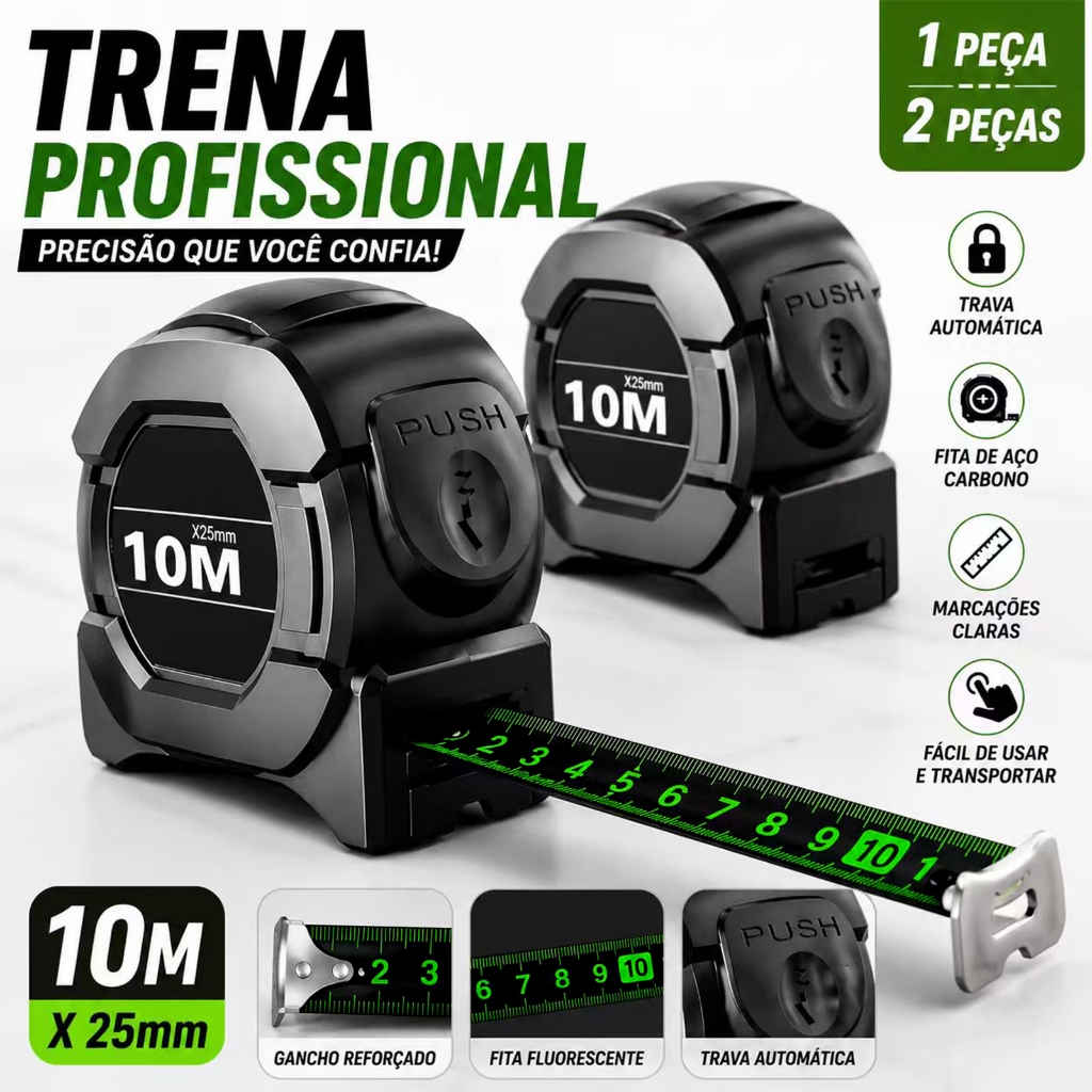 1Peça/2 Peças Trena Profissional Fita Métrica Fluorescente Com Trava 5M/7.5M/10M