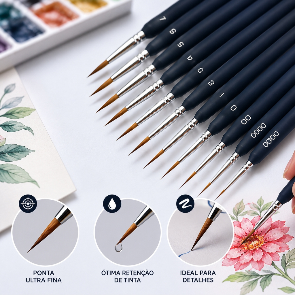 Kit 11 Pincéis Finos Miniatura Aquarela Arte Detalhes Ponta Fina Pintura Desenho Profissional