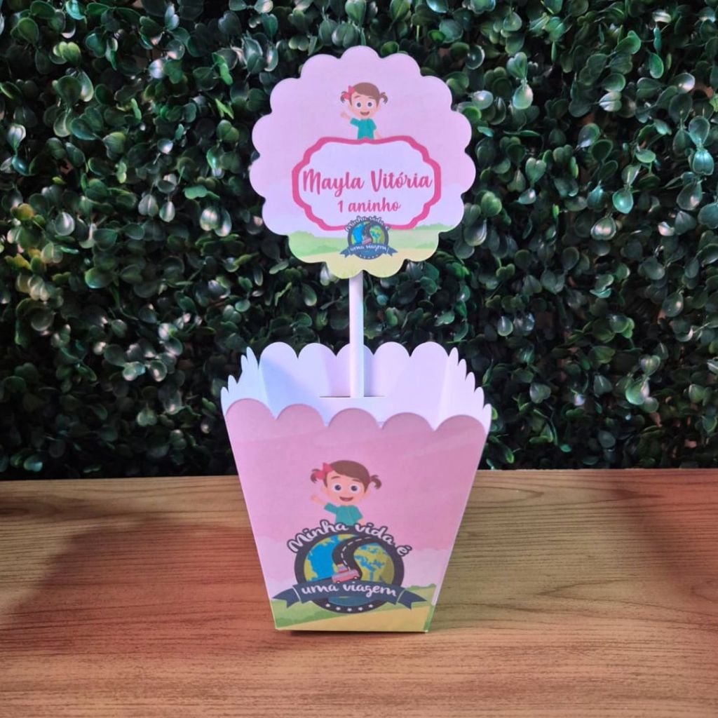 Centro de Mesa Cachepot Minha vida é uma viagem Personalizado Pegue e Monte | Lembrancinhas Festa Infantil Aniversário