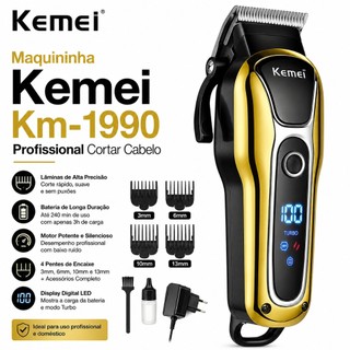 Maquininha Kemei Km-1990 Profissional Cortar Cabelo Aparador Máquina Corte Cabelo Barba A…