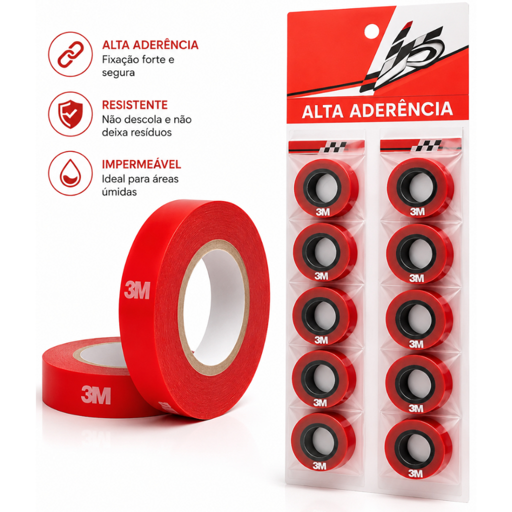 10 Fitas Adesiva Dupla Face 10m Branca Alta Aderência Extra Forte 3M