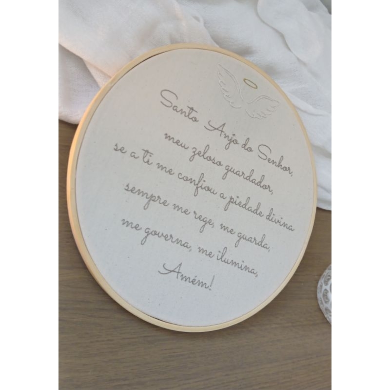 Quadro Bastidor Bordado Oração do Santo Anjo