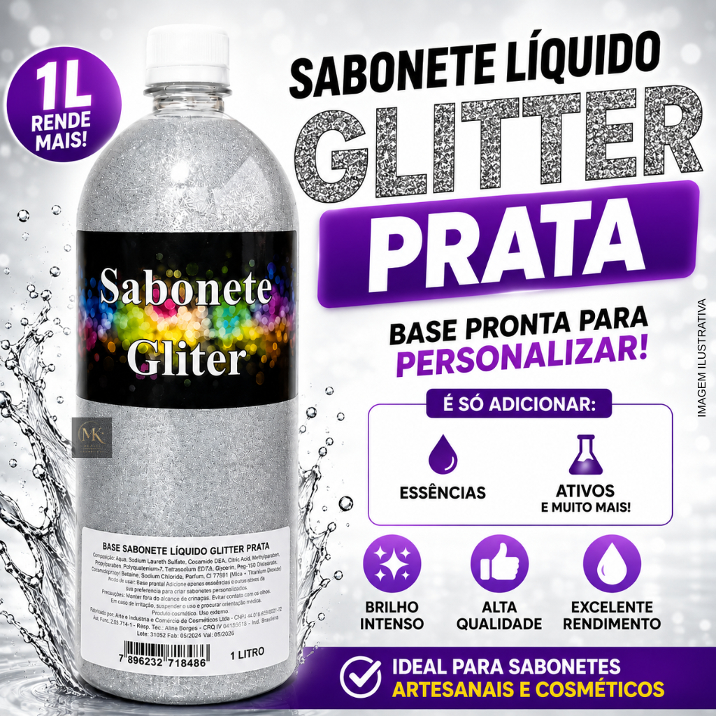 Sabonete Líquido Glitter Prata 1L Base Pronta Para Personalizar