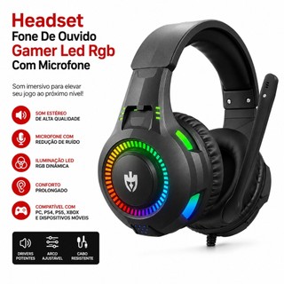 Headset Fone De Ouvido Gamer Led Rgb Com Microfone Ps3 USB PC PS4 Xbox Computador Note He…